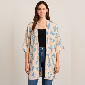 Lulus Flamingo Bird Tree 46” Long Cardigan Kimono